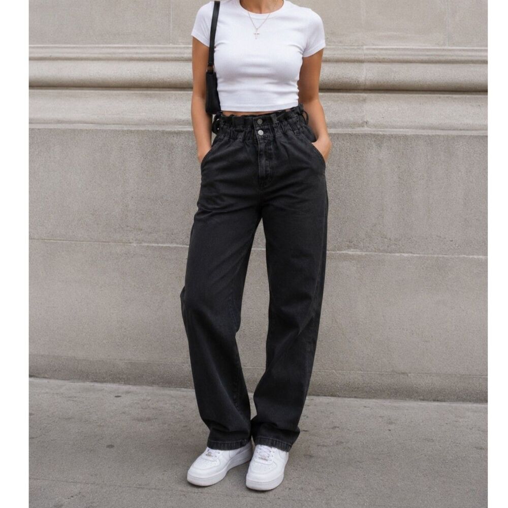 PacSun Black Paperbag Mom Jeans 30 High Rise Straight Leg Cotton 90s Y2K Grunge